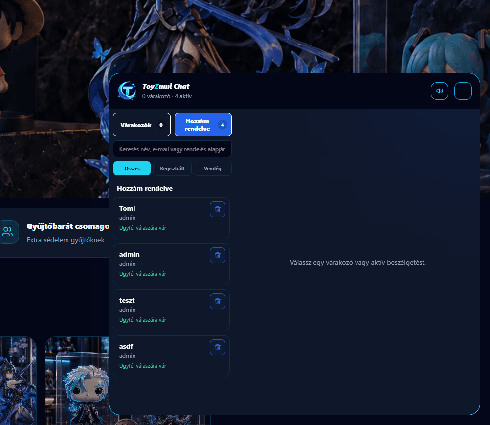 Admin ügyfélszolgálati chat