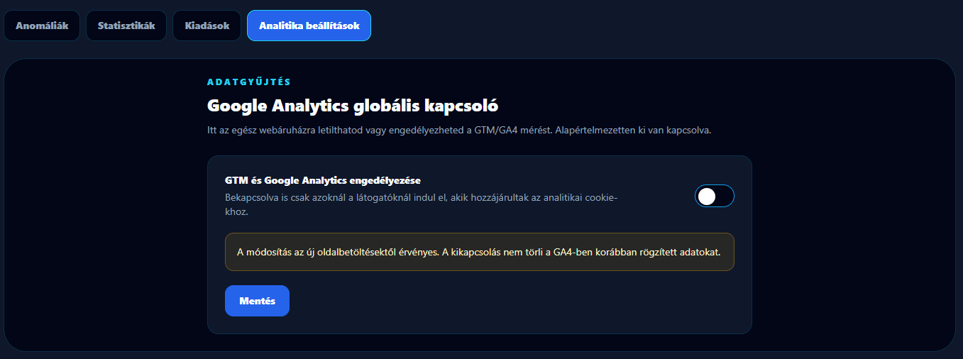 Google Analytics és GTM globális kapcsoló